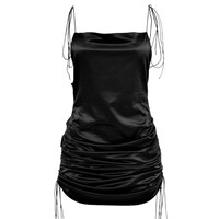 Stunning Sexy Satin Ruffle Spaghetti Straps Backless Sleeveless Ruched Mini Dresses Amazing  - Thumbnail 2