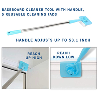 Baseboard Cleaner Tool with Handle, 5 Reusable Cleaning Pads, No-Bending Mop Baseboard Cleaner Tool Long Handle Adjustable Baseboard Cleaner - Thumbnail 8