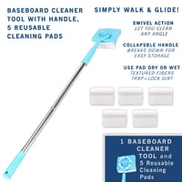 Baseboard Cleaner Tool with Handle, 5 Reusable Cleaning Pads, No-Bending Mop Baseboard Cleaner Tool Long Handle Adjustable Baseboard Cleaner - Thumbnail 10