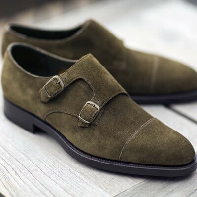 Bet choice olive color suede double monk dress shoes
