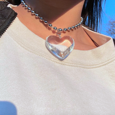 Hologram  glass love heart choker 