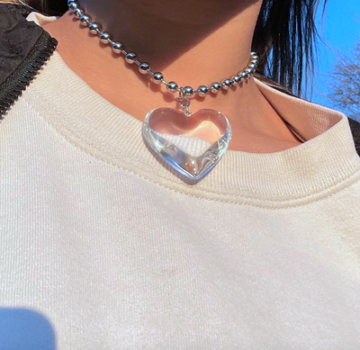 HOLOGRAM  GLASS LOVE HEART CHOKER 