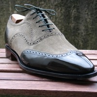 Elegant Men's Hand Stitch Grey Genuine Leather Suede Lace Up Formal Wear Shoes - Thumbnail 1