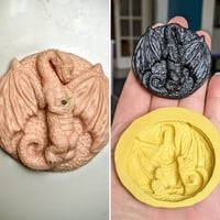 Dragon magnet shimmery metallic purple green gold orange polymer clay sculpture  - Thumbnail 3