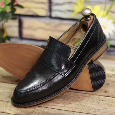 Men's new handmade black leather slip on genuine leather loafers dress & formal shoes