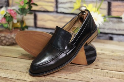 Men's New Handmade Black Leather Slip On Genuine Leather Loafers Dress & Formal Shoes
