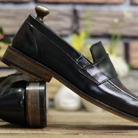 Men's New Handmade Black Leather Slip On Genuine Leather Loafers Dress & Formal Shoes - Thumbnail 2