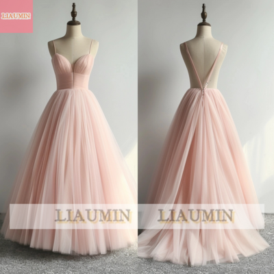 Pink V Neck Full Length Tull Prom Dress Evening Dress Custom Hand Made W14-19.2