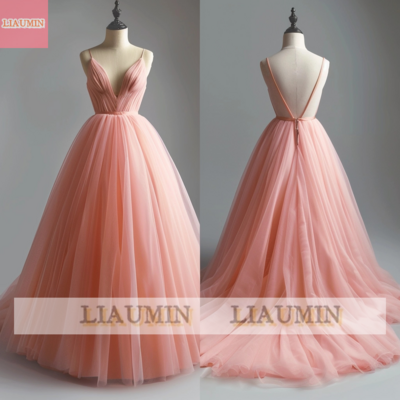 Pink v neck full length tull prom dress evening dress custom hand made w14-19.3