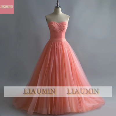 Pink strapless full length tull prom dress evening dress custom hand made w14-20.1 - Thumbnail 2
