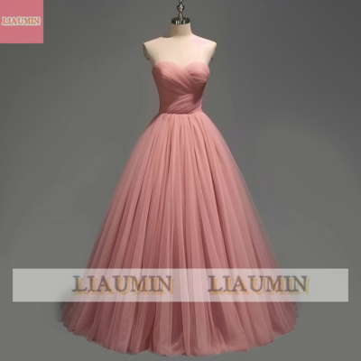 Pink strapless full length tull prom dress evening dress hand made w14-20.2 - Thumbnail 1