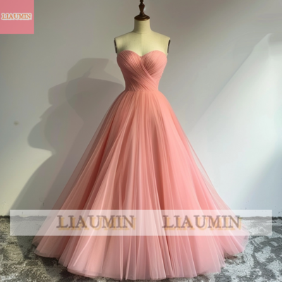 Pink strapless full length tull prom dress evening dress hand made w14-20.3