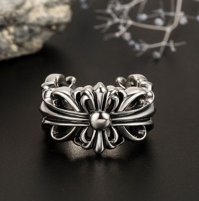 Stunning Punk Goth Floral Cross Silver Ring Unique