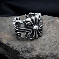 Stunning Punk Goth Floral Cross Silver Ring Unique - Thumbnail 3