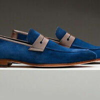 Suede Leather Blue Color Handcrafted Moccasin Loafer Slip Ons Pointed Toe Shoes - Thumbnail 1