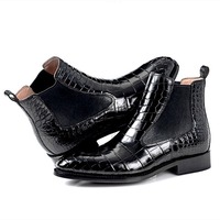 Handmade Leather shoes,Formal Crocodile Texture Leather Men black crocodile sho - Thumbnail 1