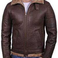 HANDMADE MEN'S FLEECE BROWN LEATHER JACKET , MEN SHERLING LEATHER JACKETS - Thumbnail 4