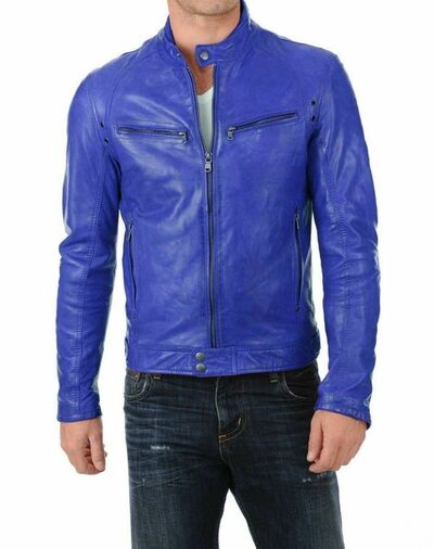 Men's Stylish Genuine Lambskin Motorcycle Bomber Biker Leather Jacket
