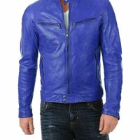 Men's Stylish Genuine Lambskin Motorcycle Bomber Biker Leather Jacket - Thumbnail 1