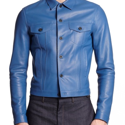 Handmade men's blue leather jacket, men's new blue biker leather fashion jacket