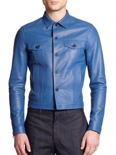 Handmade Men's Blue Leather Jacket, Men's New Blue Biker Leather Fashion Jacket