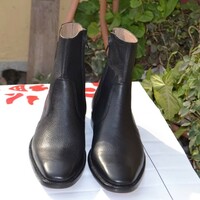 Crafted Leather Bespoke Men Shoes Black Genuine Calfskin  Leather Side Zipper Jodhpur Boot - Thumbnail 1