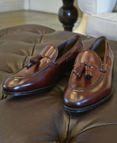 Handmade Outstanding Clearance Brown Leather Shoes Men's Tassels Loafers Slips On Shoes