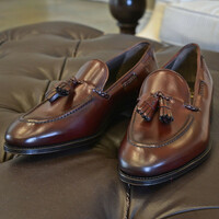 Handmade Outstanding Clearance Brown Leather Shoes Men's Tassels Loafers Slips On Shoes - Thumbnail 1