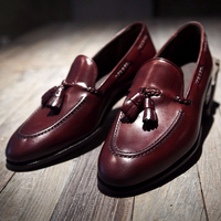 Awesome Looks Red Berry Leather Finishing Handmade Loafers Slips On Moccasin Shoes - Thumbnail 1