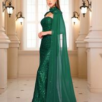 Luxury Strapless Flying Sleeve Halter Sequined Backless Prom Dresses for Women - Thumbnail 1