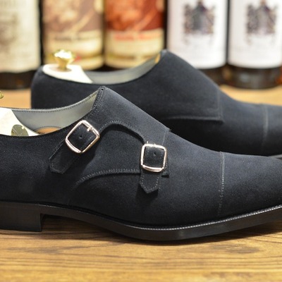 Handmade black suede monk strap dress shoes