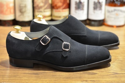 Handmade Black Suede Monk Strap Dress Shoes