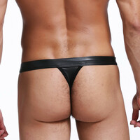 2PK Sexy Gay Mens Underwear Faux Leather Cut-out Thong Underpants Panties MJ1619 - Thumbnail 3