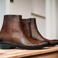 Men Side Zipper Ankle Boots Two Tone Burnish Toe Cap toe Dress Boots - Thumbnail 1