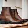 Men Side Zipper Ankle Boots Two Tone Burnish Toe Cap toe Dress Boots-1