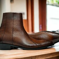 Men Side Zipper Ankle Boots Two Tone Burnish Toe Cap toe Dress Boots - Thumbnail 2