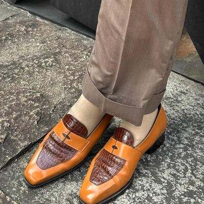 Formal wear hand stitch dress loafers slips on shoes for mens - Thumbnail 1