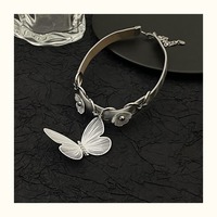 Silver Butterfly Leather Choker - Thumbnail 1