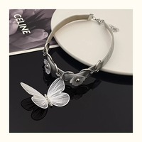 Silver Butterfly Leather Choker - Thumbnail 2