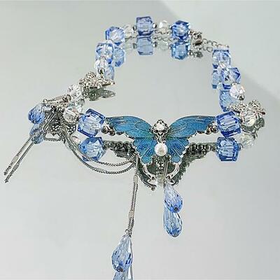 Blue crystal butterfly necklace choker - Thumbnail 2