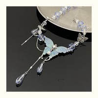 Blue Crystal Butterfly Necklace Choker - Thumbnail 1