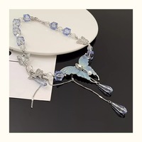 Blue Crystal Butterfly Necklace Choker - Thumbnail 2