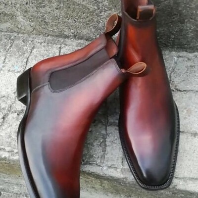 Crafted leather handcrafted classic brown patina leather chelsea boot - Thumbnail 3