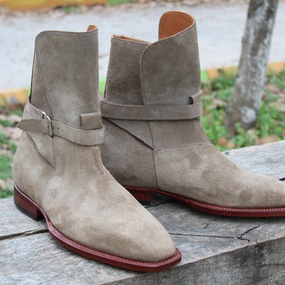 Crafted leather handmade brown suede leather jodhpur boot