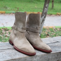 Crafted Leather Handmade Brown Suede Leather Jodhpur Boot - Thumbnail 3
