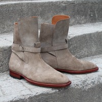 Crafted Leather Handmade Brown Suede Leather Jodhpur Boot - Thumbnail 4