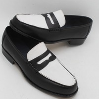 Crafted Leather Luxury Handmade Black White Leather Classic Moccasin Dress Shoes  - Thumbnail 4
