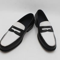 Crafted Leather Luxury Handmade Black White Leather Classic Moccasin Dress Shoes  - Thumbnail 6