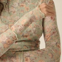 Mint Floral Mesh Top - Thumbnail 2