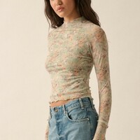 Mint Floral Mesh Top - Thumbnail 5